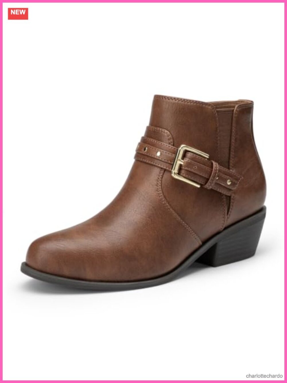 Women's Chunky Low Heel Ankle Boots Side Zipper Faux Leather